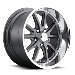 US Mag Wheels - 65 - 73 Mustang Rambler 1 Piece Textured Gray w/ Diamond Cut Lip 17x8 Wheel - Image 1