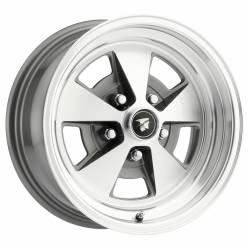 67 - 73 Mustang 15 x 7 Legendary Flat 5 Alloy Wheel, 5 on 4.5 BP, 4.25 BS, Charcoal / Machined