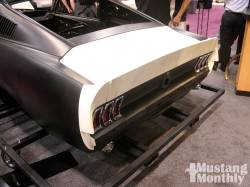 67 or 68 Mustang Fastback Shelby Style Fiberglass Trunk lid with metal frame, shown installed with the recommend Fiberglass End Caps