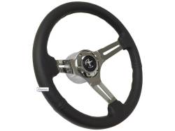 65 - 89 Mustang 14" Volante Steering Wheel Kit, Blk Leather, Chrome Center, Pony