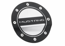 Fuel System - Caps & Doors - Drake Muscle Cars - 15 - 19 Mustang "Mustang" Black/Silver Fuel Door