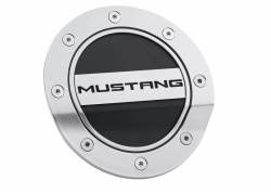 Fuel System - Caps & Doors - Drake Muscle Cars - 15 - 19 Mustang "Mustang" Silver/Black Fuel Door
