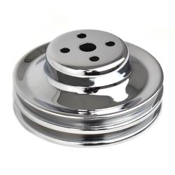 67-70 Mustang 390/428, 68-69 Mustang 289/302/351W Water Pump Pulley w/ AC, 2 Groove, Chrome (5 13/16" OD)