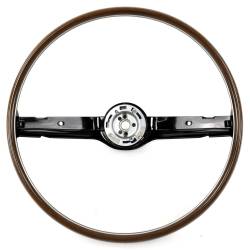 All Classic Parts - 1968 Mustang 2-Spoke Deluxe Woodgrain Steering Wheel, Black - Image 2