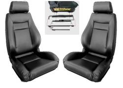 Procar - 71 - 73 Mustang Procar Elite Seats, Black Leather, Pair with Adapters