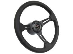 65 - 89 Mustang 14" Volante Steering Wheel Kit, Blk Leather, Blk Center, Pony