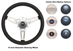 65-73 Mustang Steering Wheel, Black Leather Cobra Style Design, 14 Inch Diameter