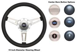 GT Performance Steering Wheels - 65-73 Mustang Steering Wheel, Black Leather Cobra Style Design, 15 Inch Diameter - Image 1