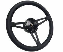 65-73 Mustang Steering Wheel, Black Leather Wrap, All Black Edition