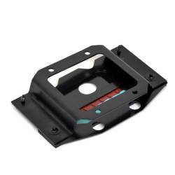 Close-up shot of the FM‑BC007C 65-66 Mustang shifter plate underside, showing mounting holes and attention to detail