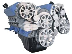 March Performance Evolution Serpentine Kit, 351 Cleveland, Clear Powder Coated Finish, Shown from Passenger Front Side