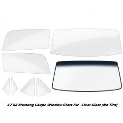 67-68 Mustang Coupe Complete Window Glass Set, Clear Glass