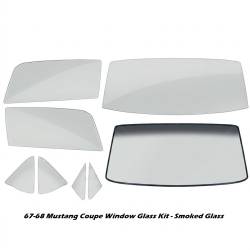 67-68 Mustang Coupe Complete Window Glass Set, Smoked Gray