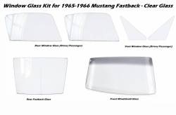 65-66 Mustang Fastback Complete Window Glass Set, Clear