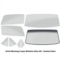 65-66 Mustang Coupe Complete Window Glass Set, Smoked Gray