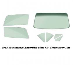 64-66 Mustang Convertible Window Glass Set, Stock Green Tint