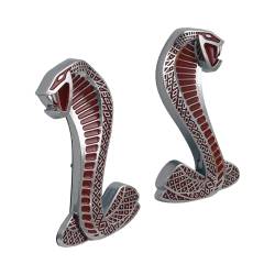 07 - 14 Mustang Cobra Snake Fender Emblems Chrome With Red